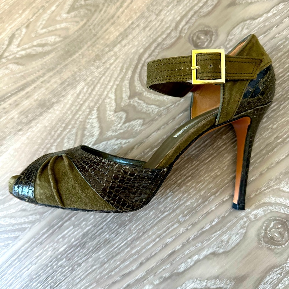 Charles David green suede and snakeskin peep toe heels - 8.5